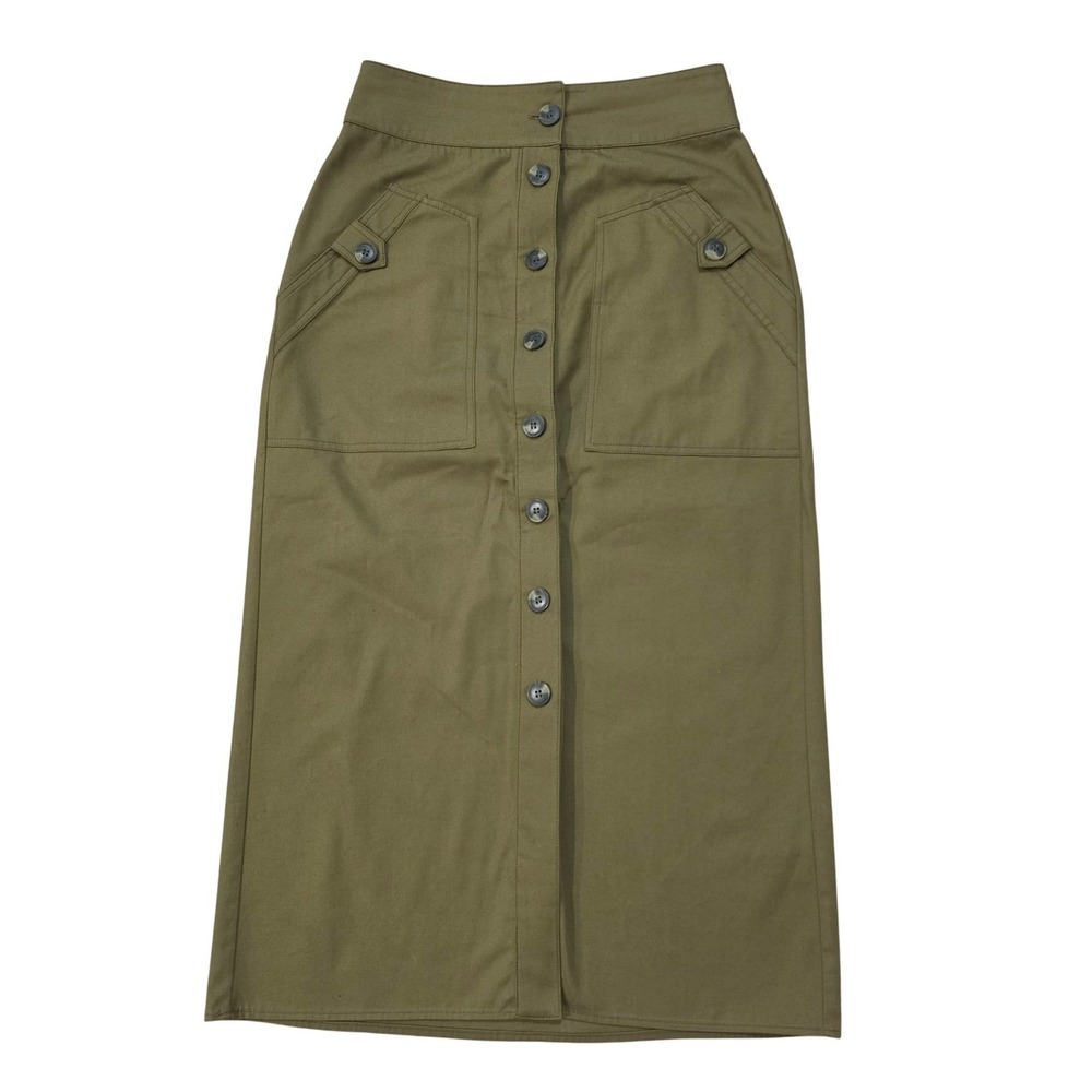 Maeve Anthropologie Olive Green Button Front Utility Midi Skirt Size 4